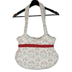 Bike Purse Fabric Off White Lined Bicycle Large Shoulder Strap